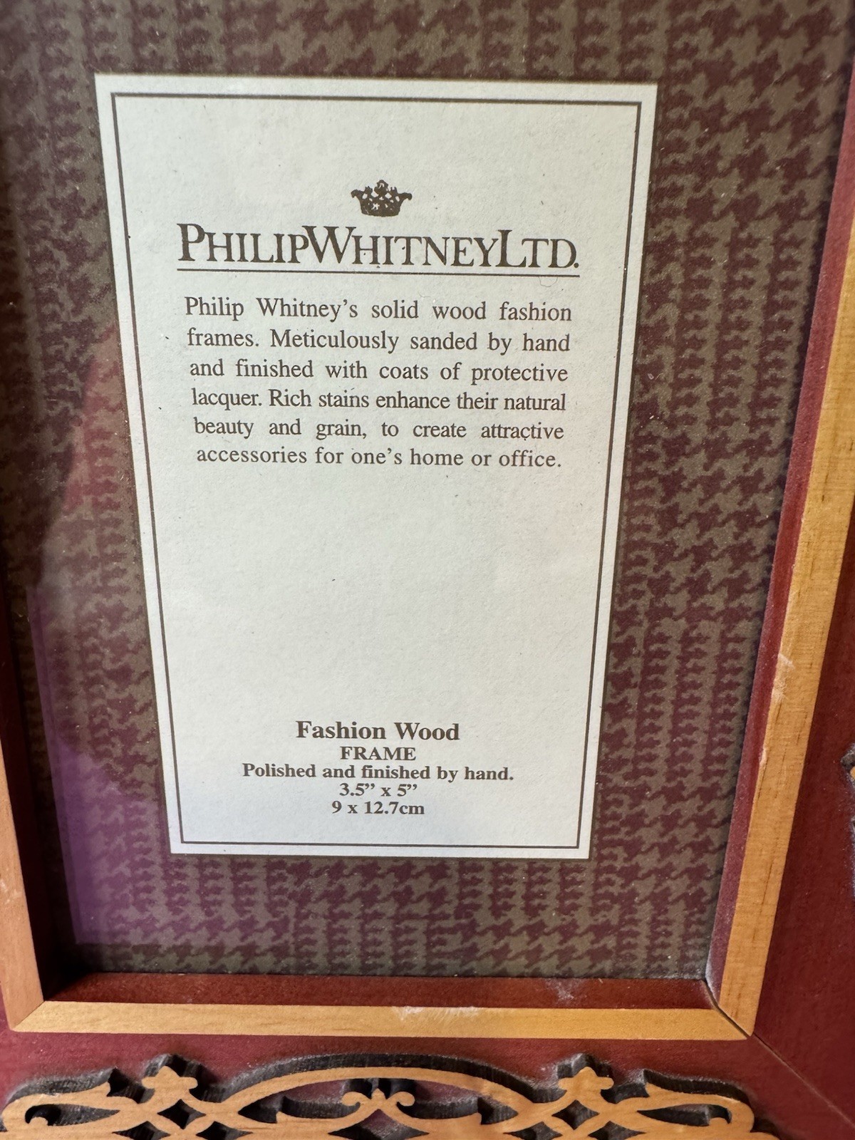 Vintage Philip Whitney Fashion Wood Picture Frame For 3.5”x 5” Photo
