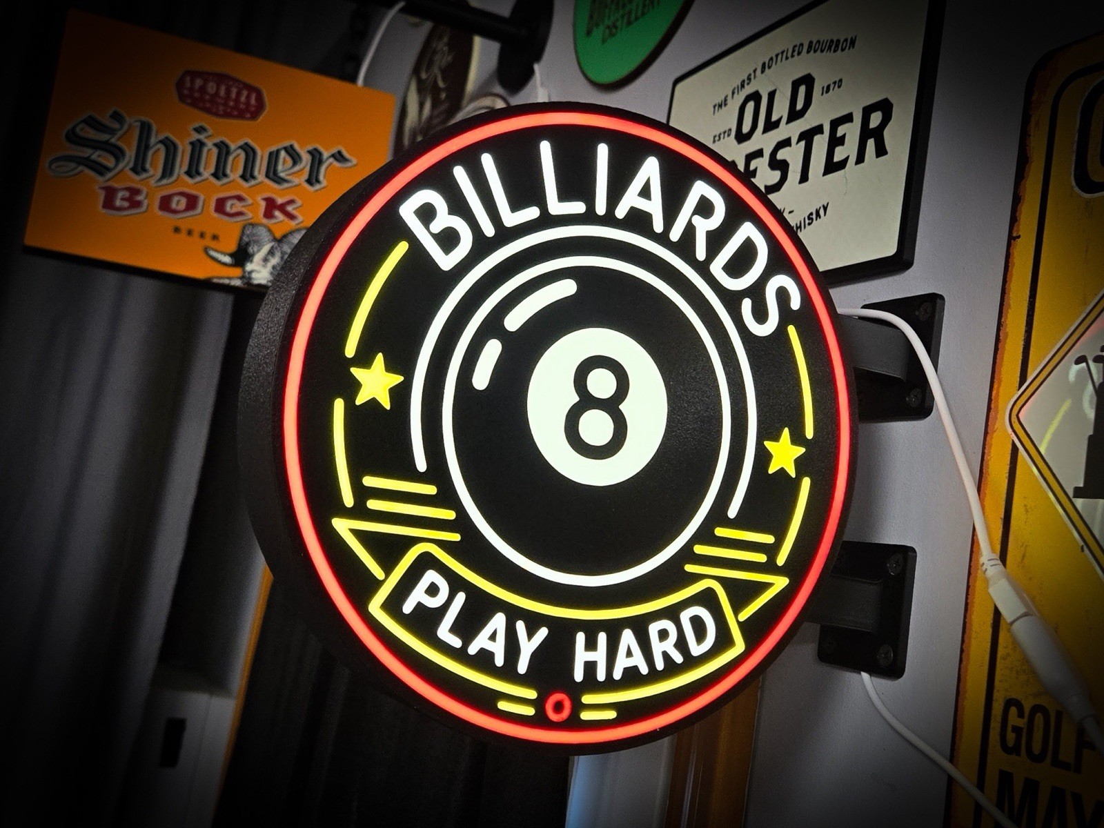 Billiards 8 Ball Round LED Light Box | USB Powered Pool Room Decor | RGB Option