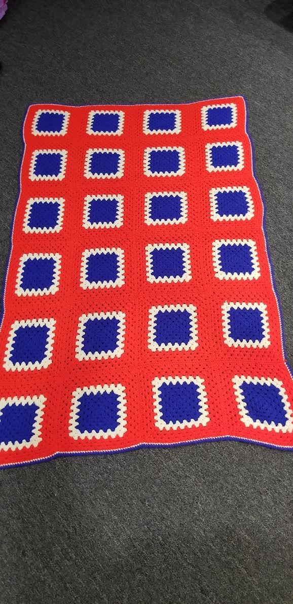 Handmade Colorful Granny Square Crochet Blanket Large 71” X 44”