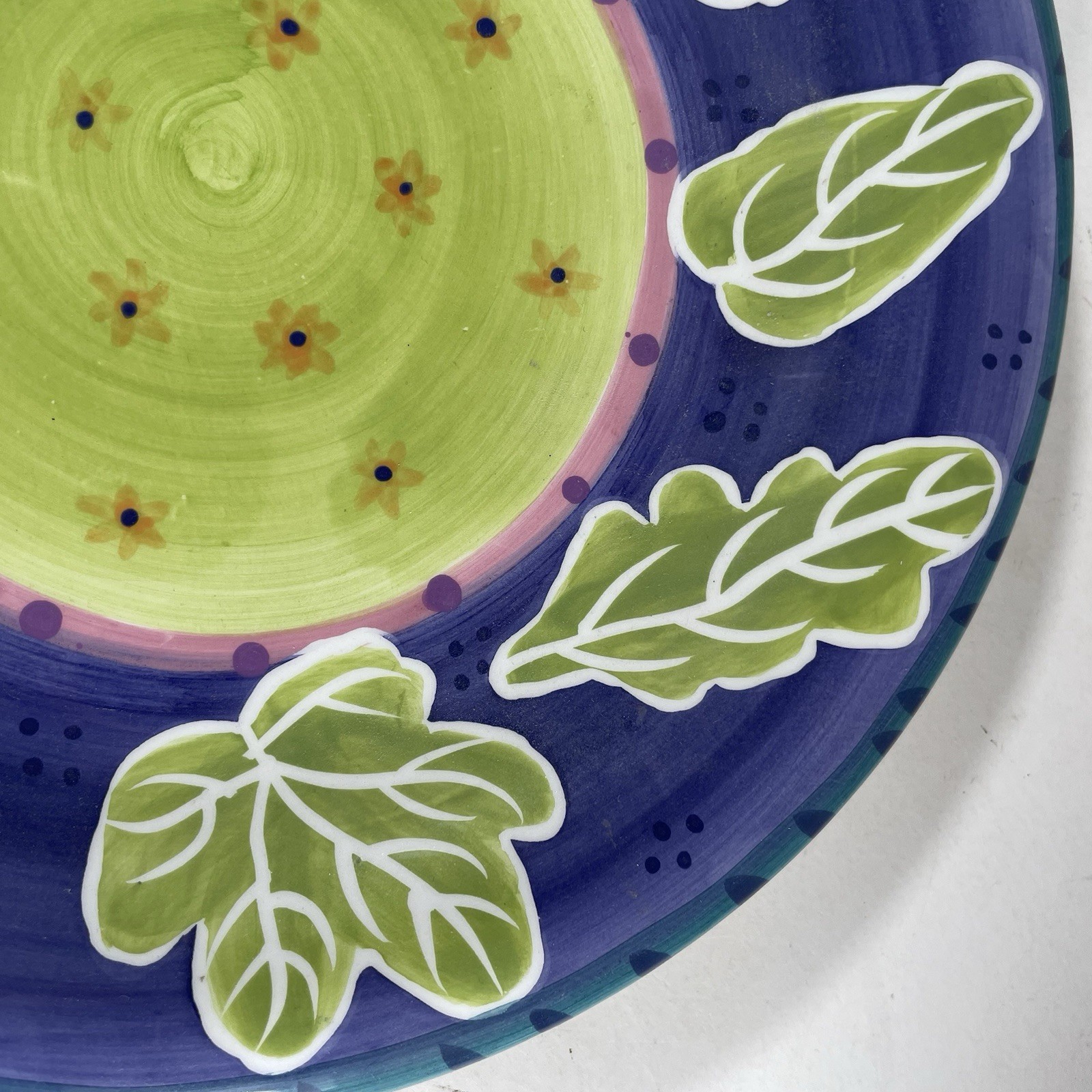Milson & Louis Decorative Ceramic Plate Green Leaves Purple 10.5 Round 1990s VTG