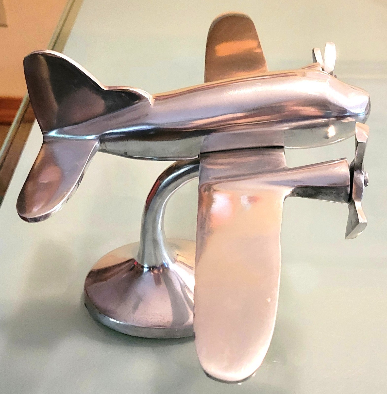 Metal Art Deco Style Prop Airplane Sculpture Figure