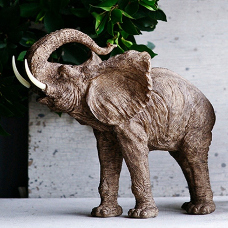 Trumpeting Elephant Figurine, Office Any Room Desk Decor Polyresin 15“x8”x12&Prime;