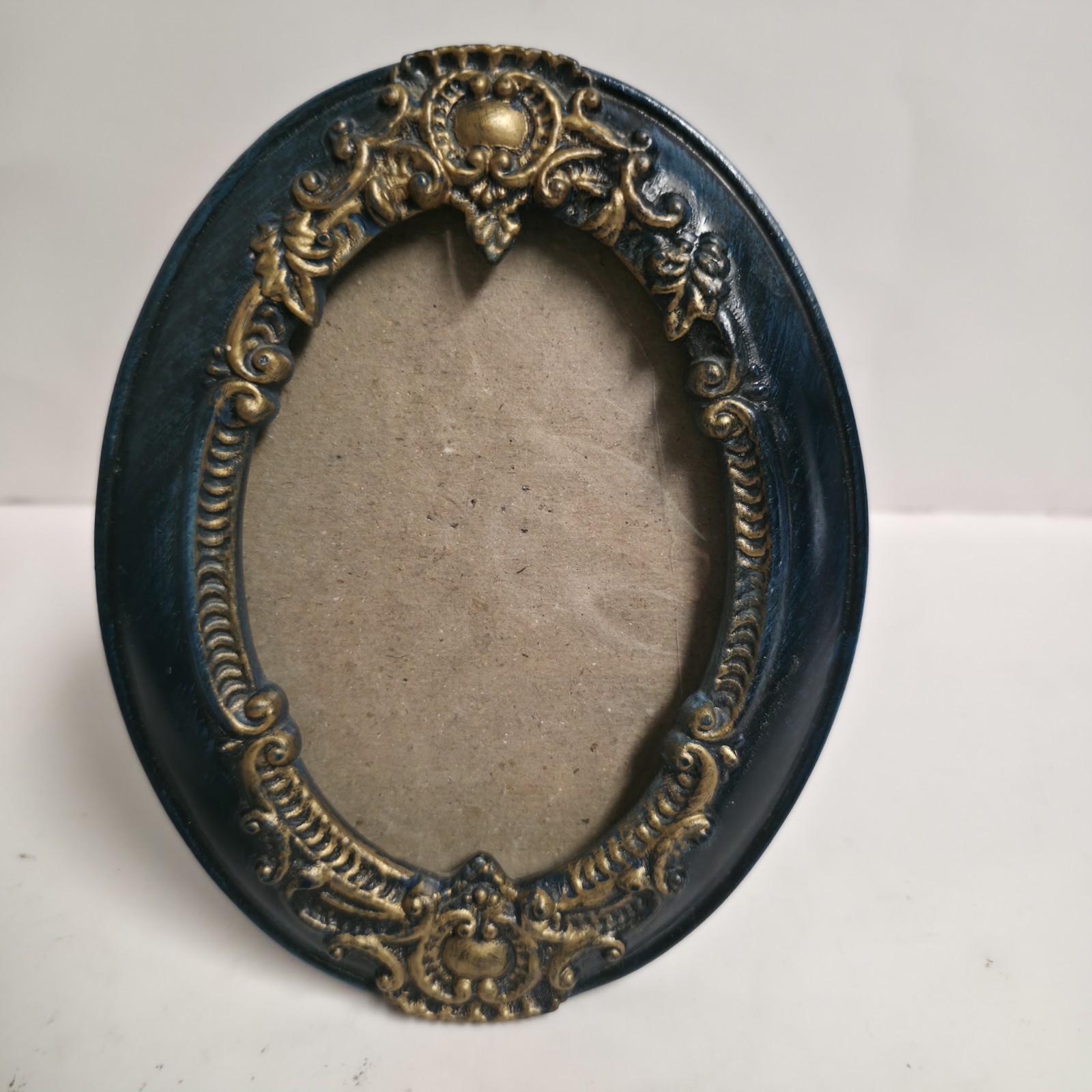 Vintage Style Oval Photo Frame Blue Gold Ornate Baroque Rococo Tabletop 6×5
