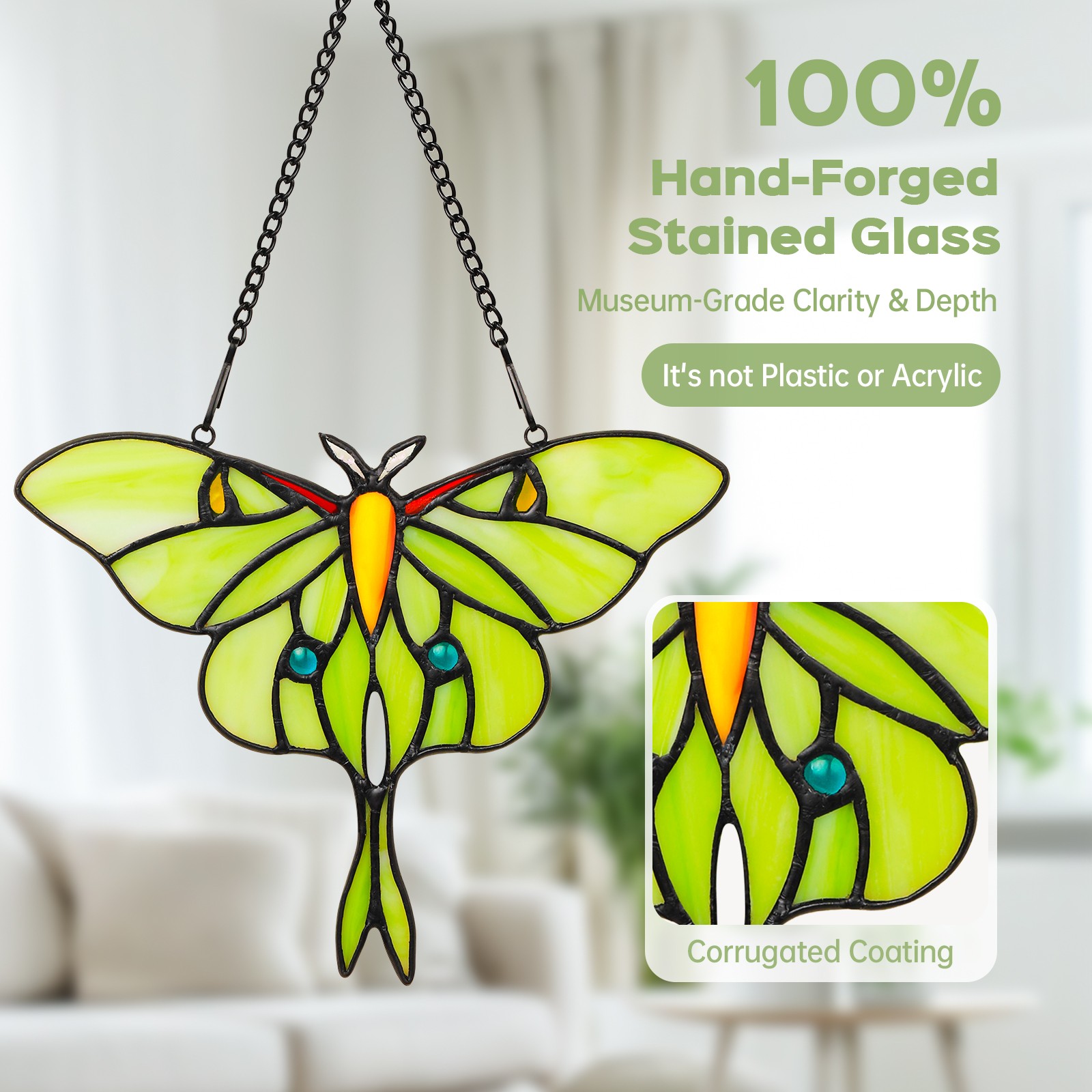 Pearl painted glass green butterfly light catcher hanging outdoor decoration
