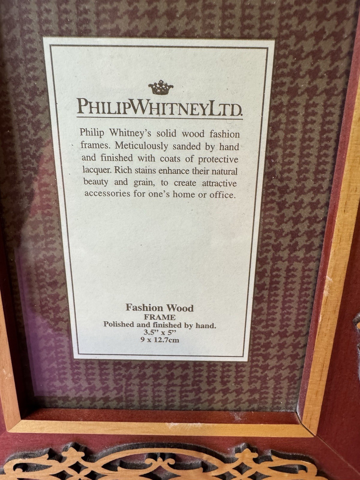 Vintage Philip Whitney Fashion Wood Picture Frame For 3.5”x 5” Photo