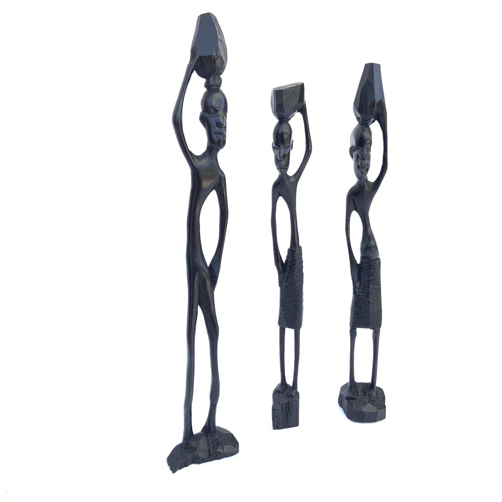 Set 3 Hand Carved Wood Tribal Figures Boho Shelf Decor