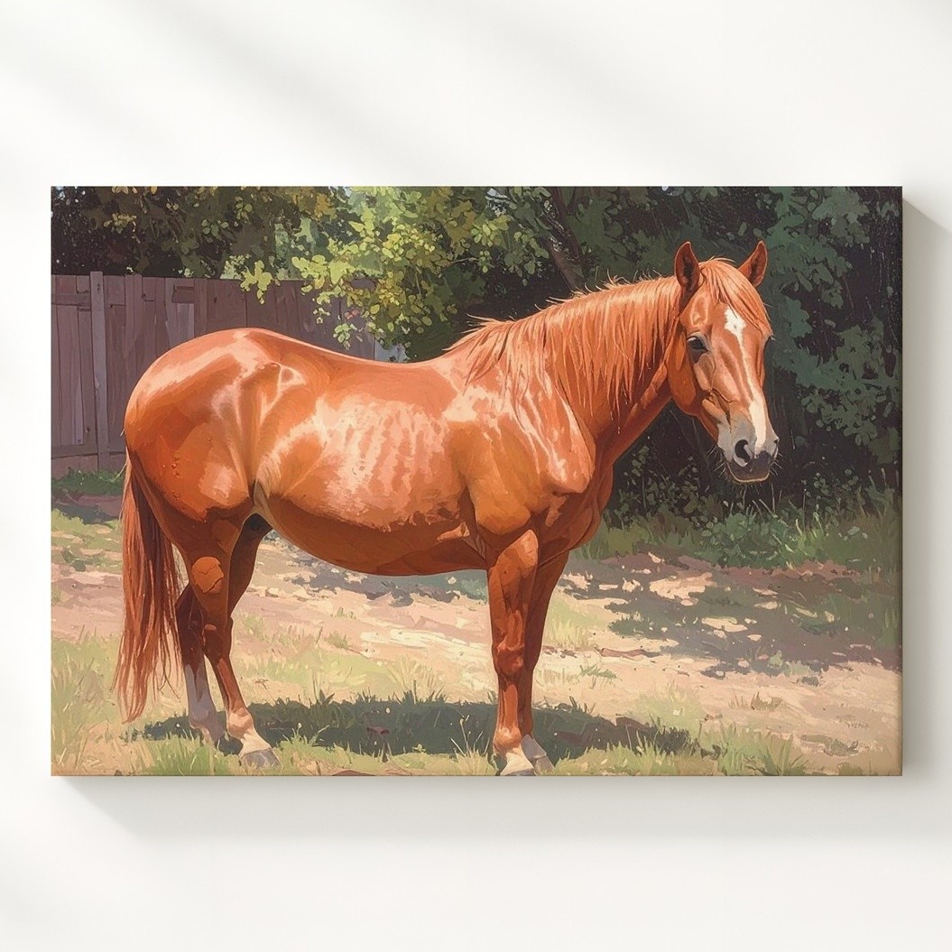 Chestnut Horse In Paddock Canvasnaturalistic Equestrian Art Wall Art
