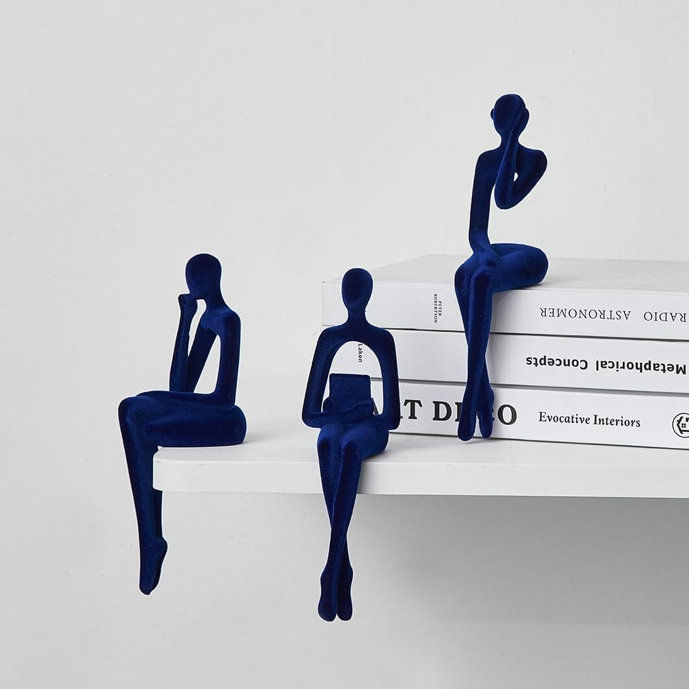 Handcrafted Flocking Blue Resin Abstract Human Figures – Unique Table Decor