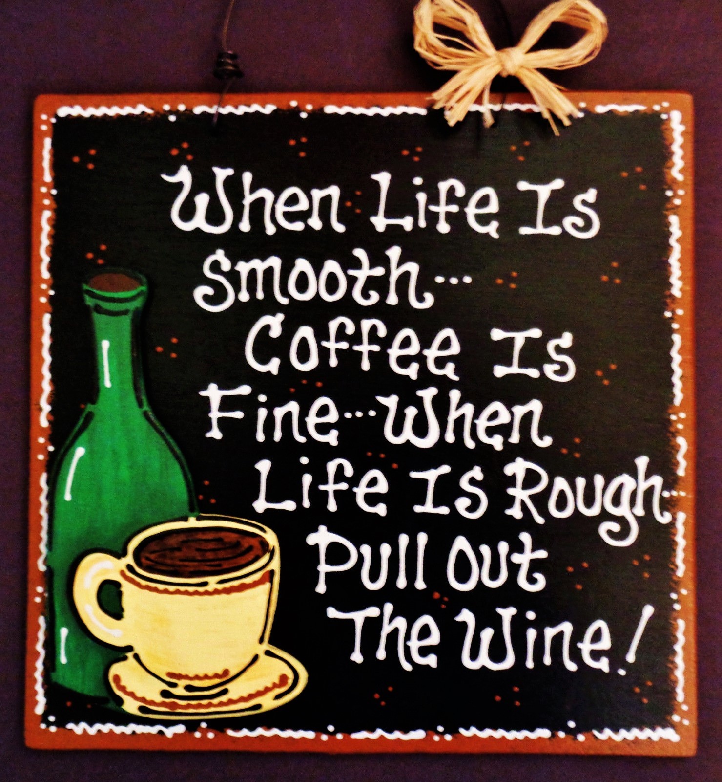 COFFEE & WINE Life Smooth Rough SIGN Kitchen Wall Hanger Plaque Kitchen Home