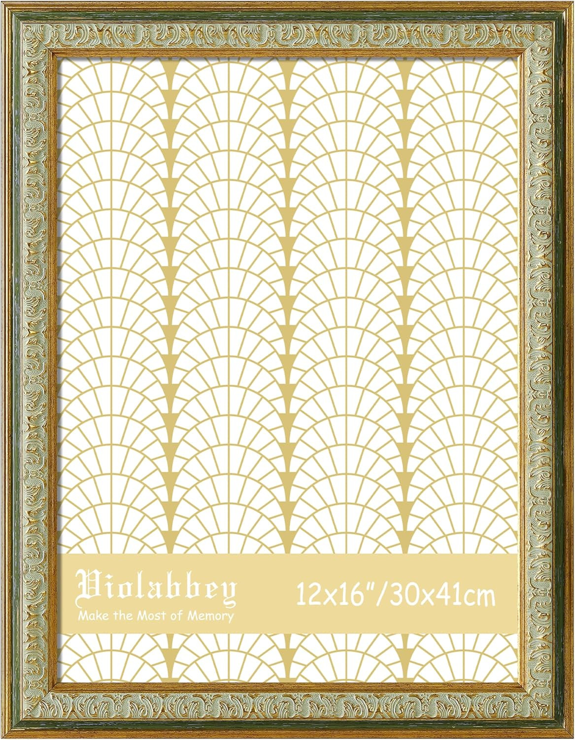 12X16 Picture Frame Green, Vintage Photo Frames Ornate without Mat for Wall Hang