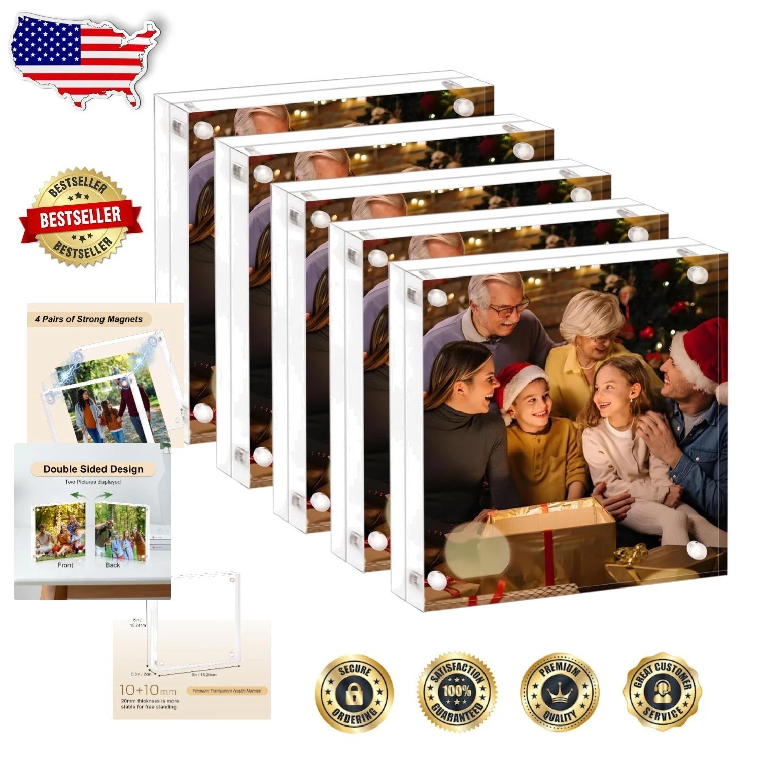 Modern 6×6 Acrylic Picture Frames – UV Protect, Frameless, 5pc Gift Box