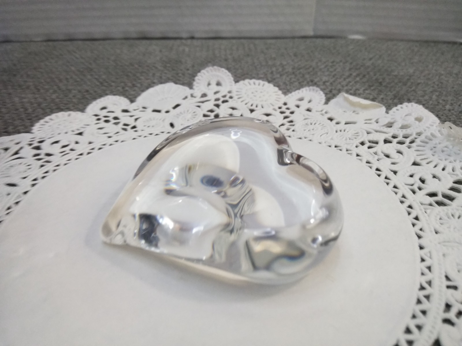 Steuben Crystal HEART SHAPED Clear Art Glass Signed Heavy PAPERWEIGHT