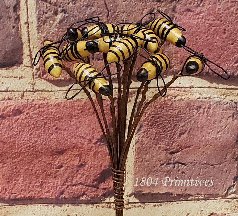 12 pcs Primitive BEE 9&Prime; Stems, Picks, Bunch with Wire Wings – Summer Crafts