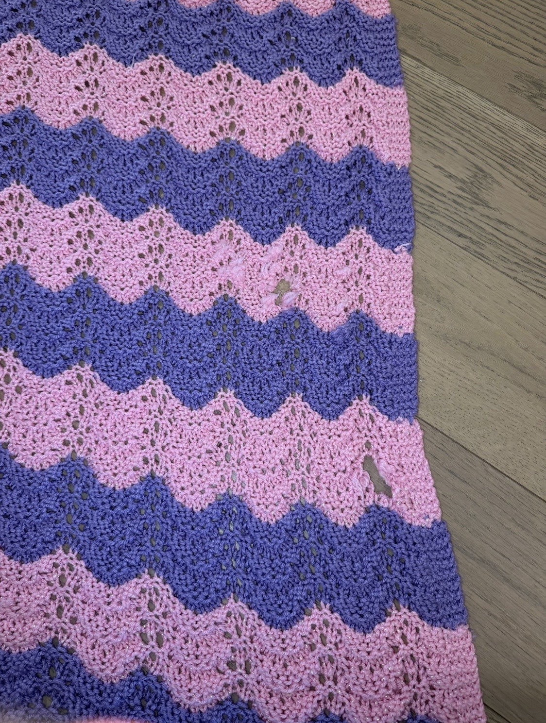 🌸 Handmade Pink & Purple Chevron Crochet Afghan Blanket 🌸 (Damaged)