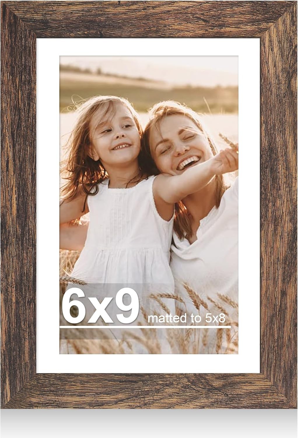 6×9 Picture Frame with Glass, Display Pictures 5×8 with Mat or 6 x 9 without Mat