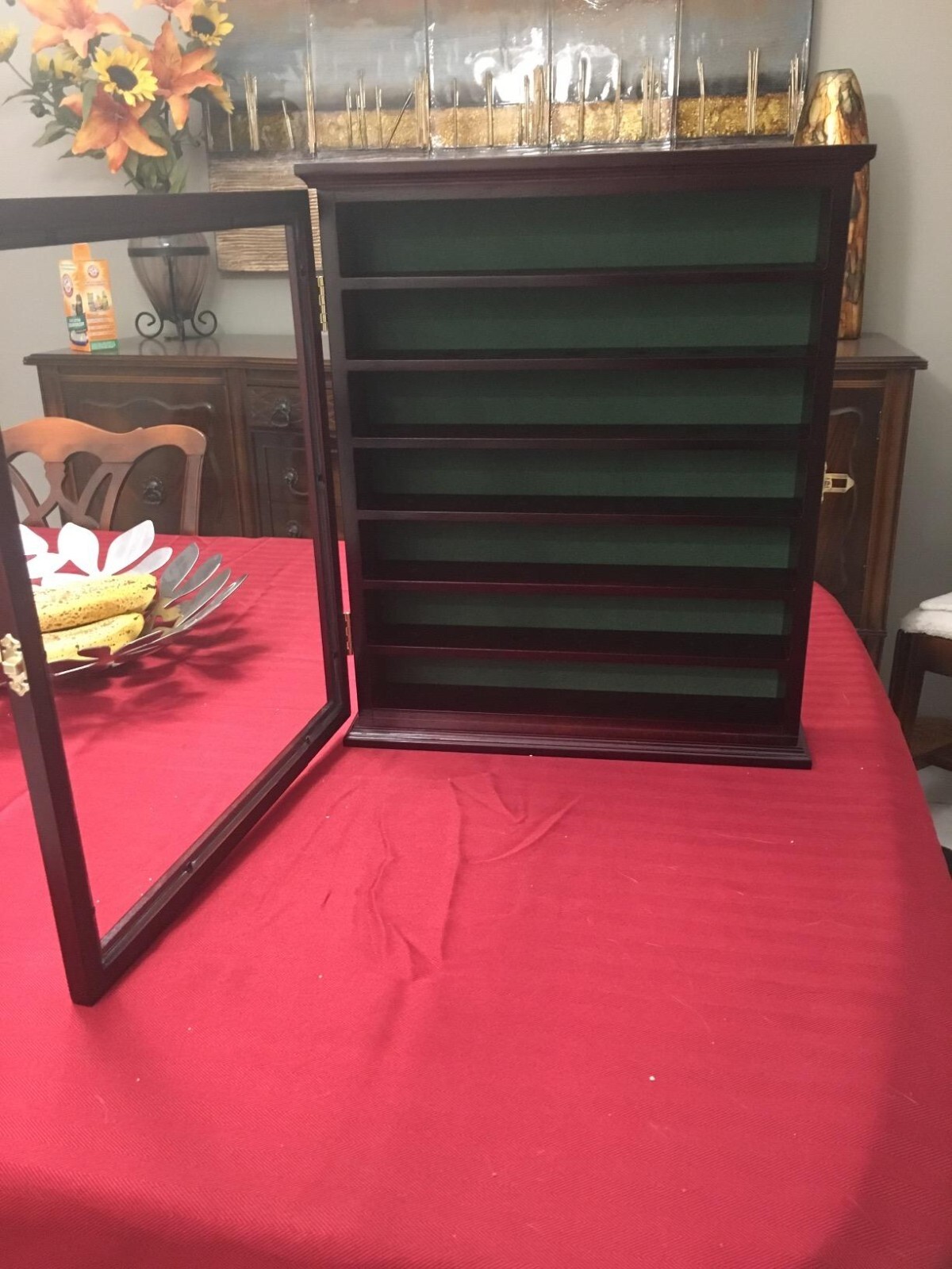 Golf Ball Display Case 49 Pcs Cherry & Green Wall Glass Door Cabinet Wood Rack