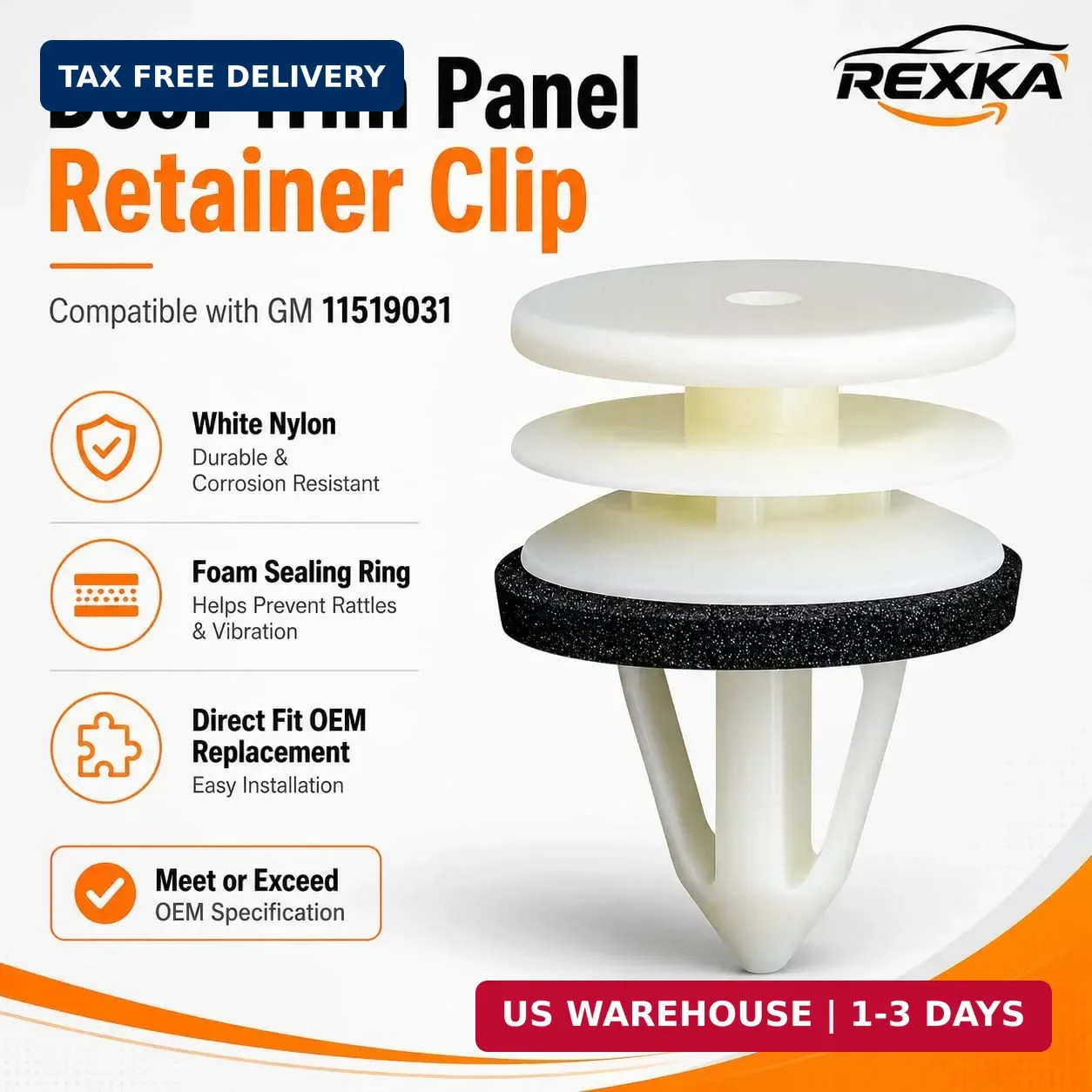 Rexka 10pcs Door Trim Panel Retainer Clip 11519031 Compatible with GM Chevrolet