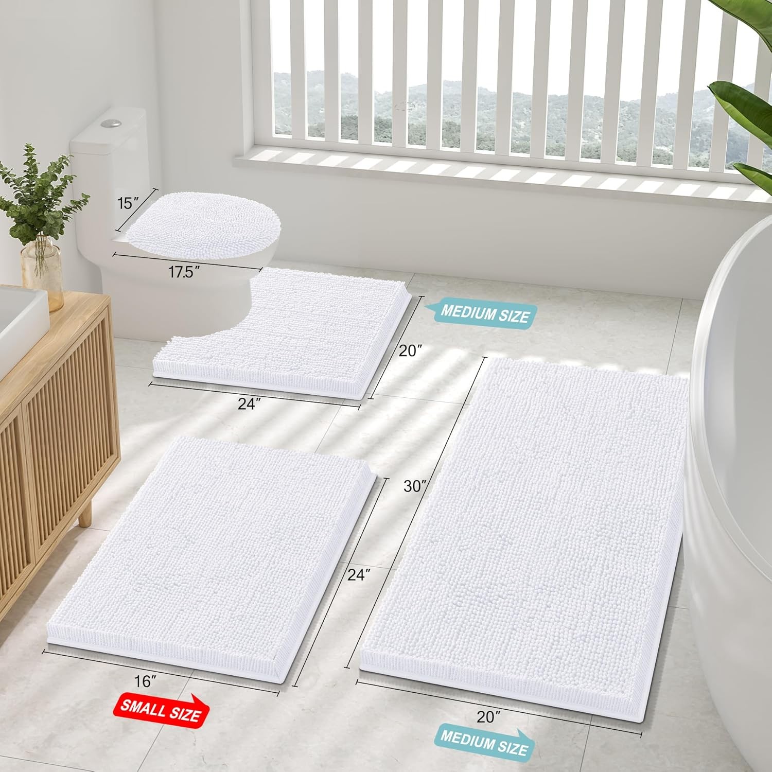 Bathroom Rugs Sets 2 Piece, Soft Absorbent Chenille Machine Washable Non Slip
