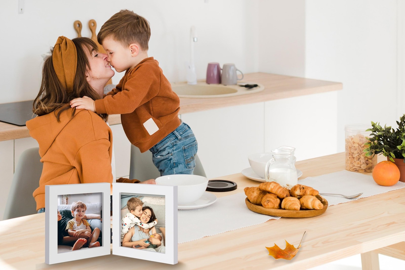 Double 4×4 Square Combo, White Wood Picture Frame, 3.5×3.5 Opening Foldable P…