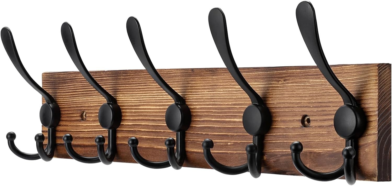 Coat Rack Wall Mount Wooden Hat Rack for Wall Hooks Pine Real Wood Plank 16.9&Prime;