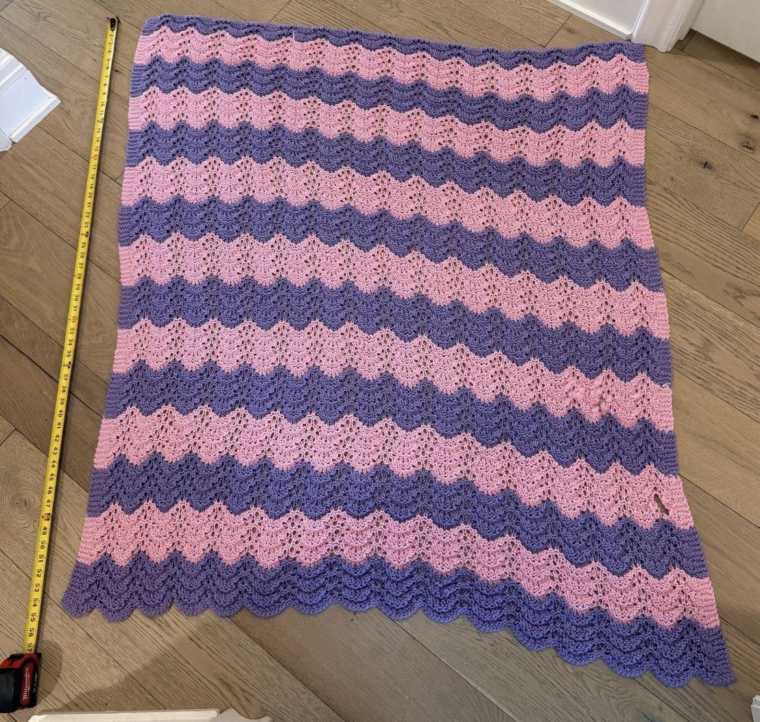 🌸 Handmade Pink & Purple Chevron Crochet Afghan Blanket 🌸 (Damaged)