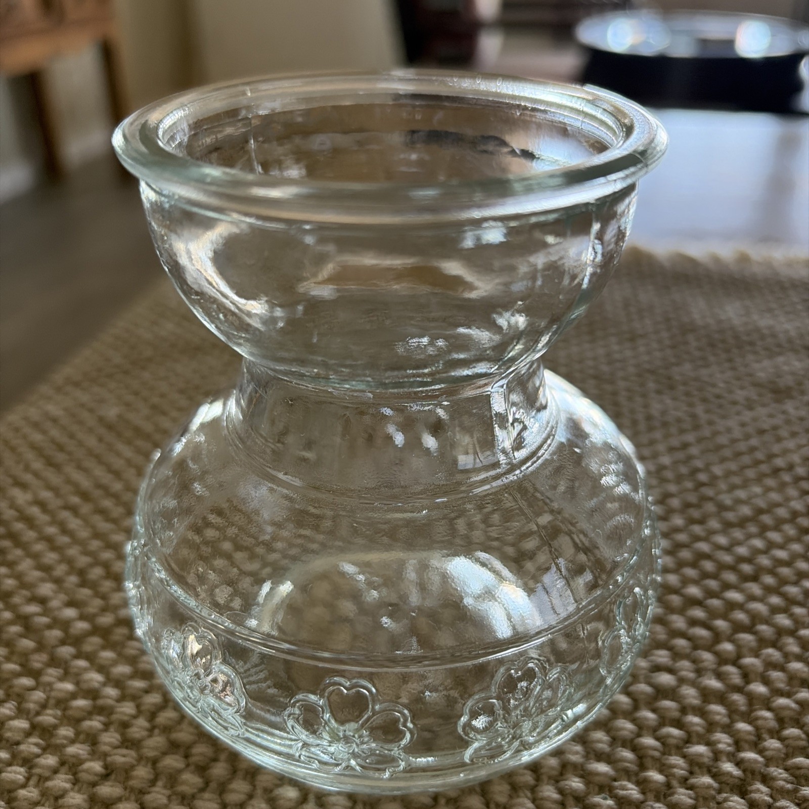 Clear Glass 4” Embossed Flowers Bulb Forcing Vase Paperwhites Hyacinths Tulips