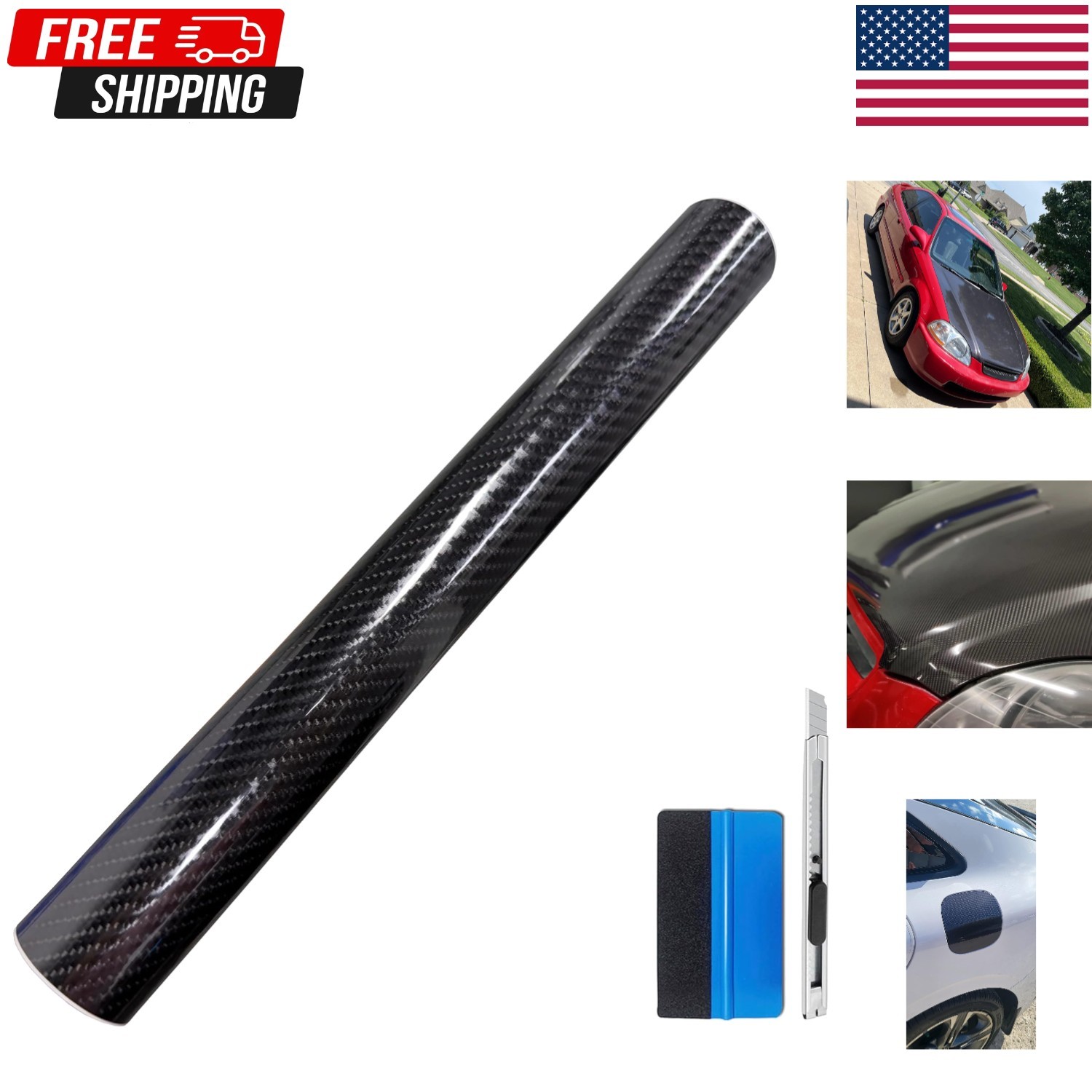 6D High Gloss Black Carbon Fiber Vinyl Wrap Roll with Air Release – Outdoor R…