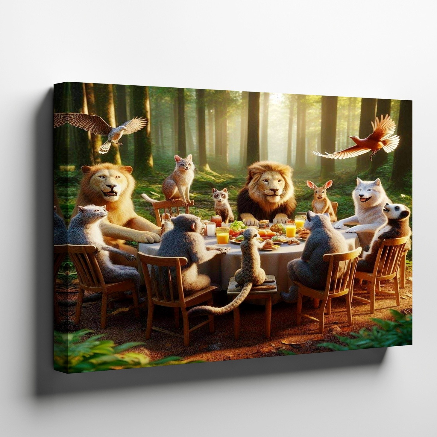 Wildlife Gathering Canvas Wall Art Forest Animals Dining Table Nature Print