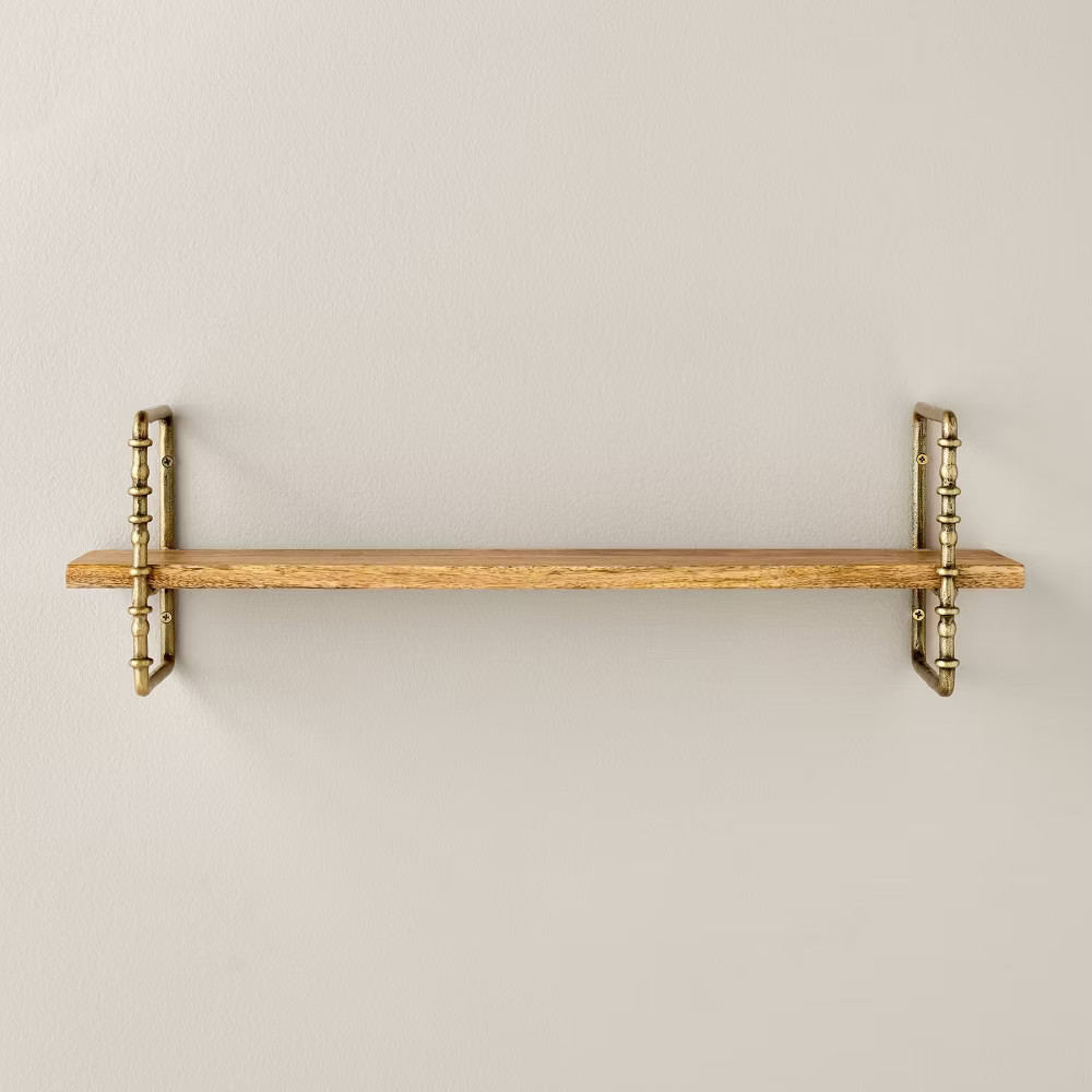 Twisted Brass and Wood Singular Wall Shelf – Hearth & Hand with