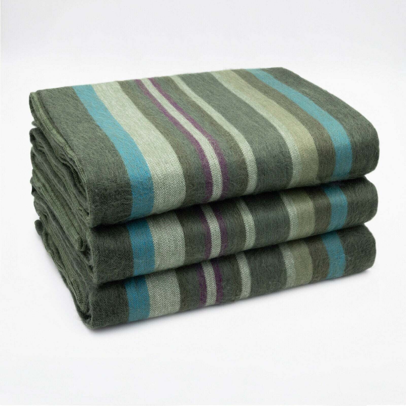 SOFT & WARM STRIPED ALPACA LLAMA WOOL BLANKET QUEEN BED SOFA OLIVE GREEN