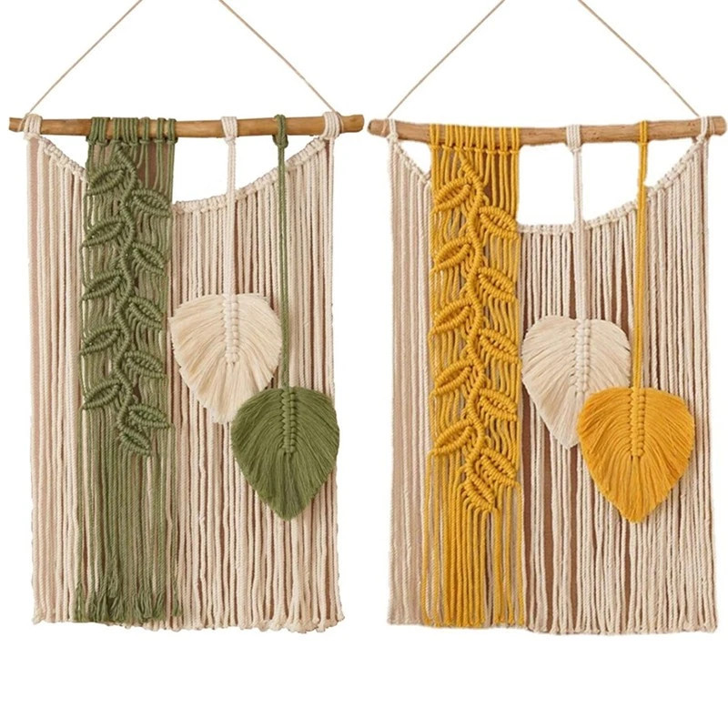 Boho Macrame Wall Hanging Tapestry, Handmade Leaf Woven Decor for Home Walls