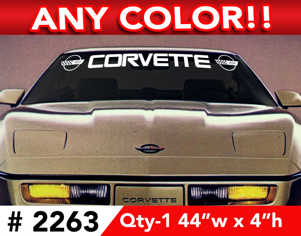C4 CORVETTE with Side Logos WINDSHIELD DECAL STICKER 44&Prime;w x4&Prime;h Any 1 Color
