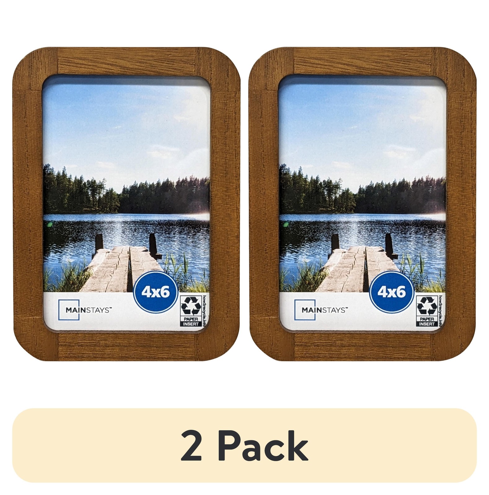 2 PCS 4×6 Picture Frame Walnut Wood Rounded Corners Tabletop Photo Frame