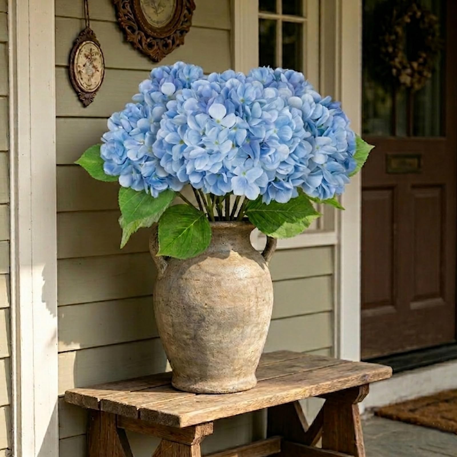 3Pcs Blue Hydrangea Artificial Flowers 19.7 in Real Touch Faux Hydrangea Stem…