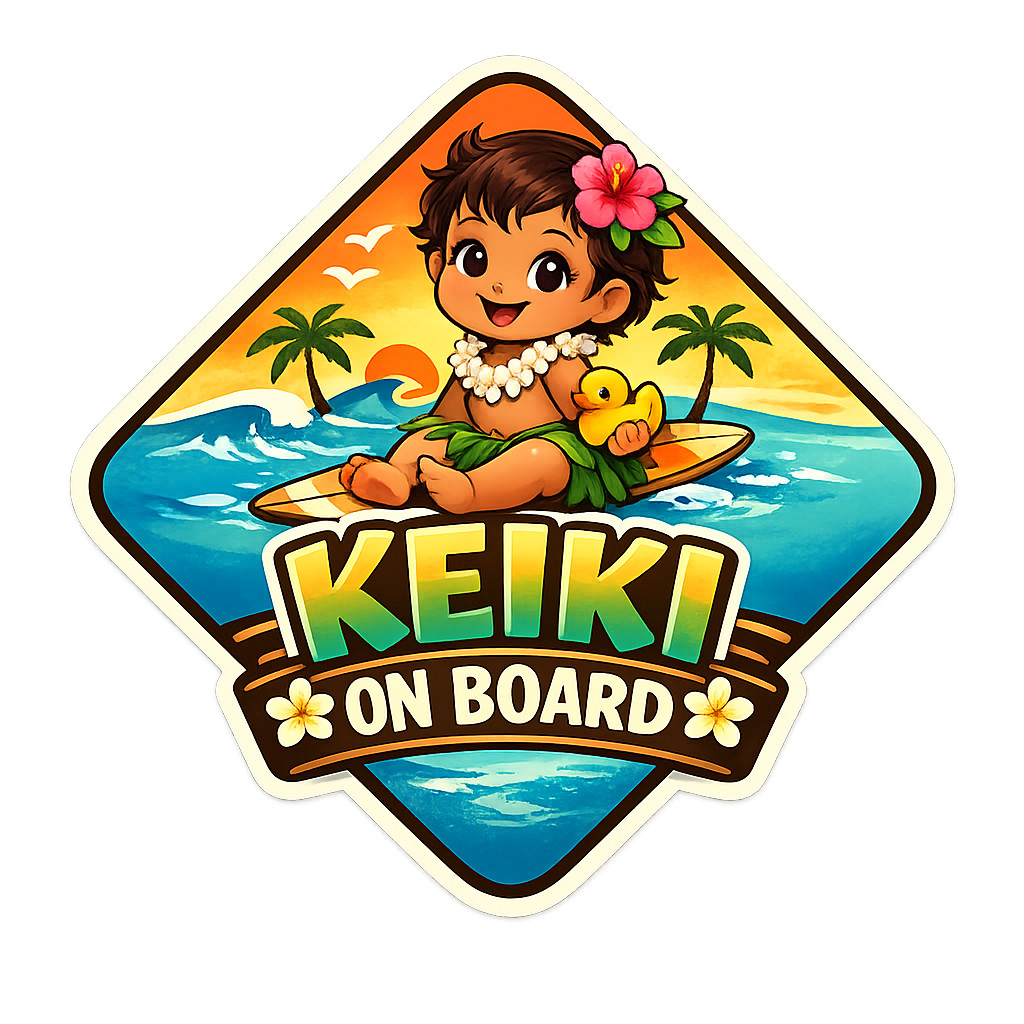 Keiki On Board Hawaiian Baby Safety Car Decal Surf Tropical Sticker for cars