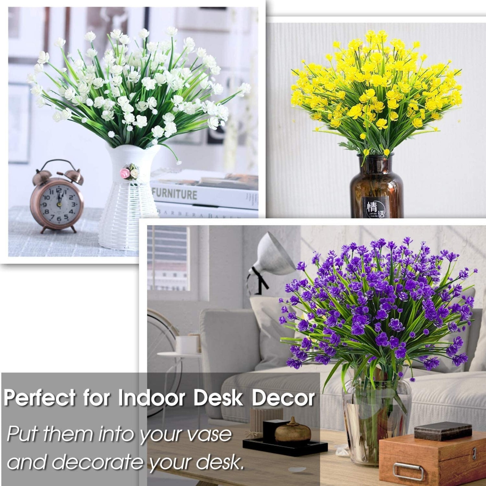 12 Bundles Outdoor Artificial Fake Flowers UV Resistant Various Colors lifelike