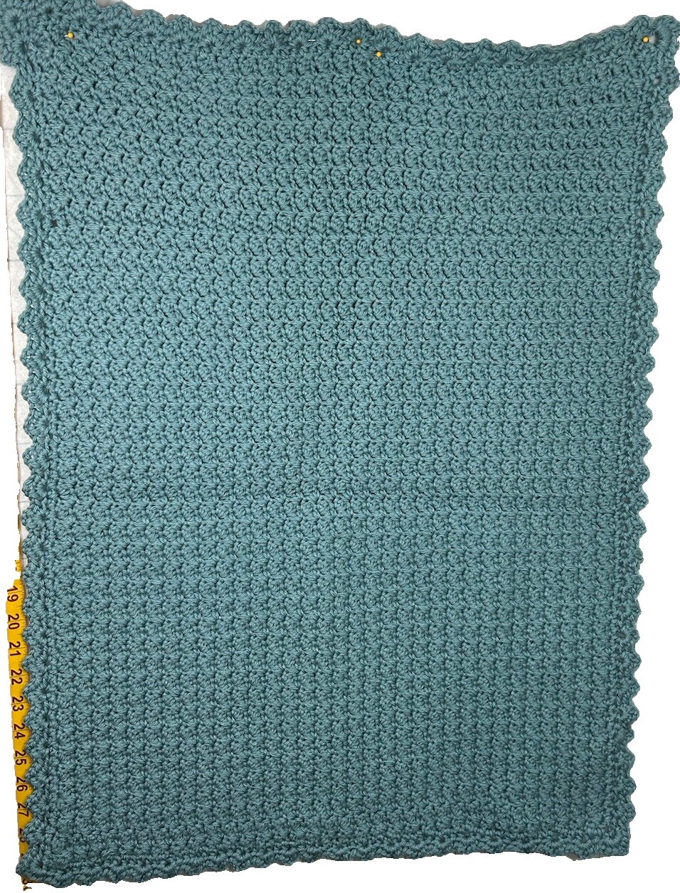 Doll size Afghan Blanket Blue crocheted 21&Prime; x 28  » soft easy care wash dryer New