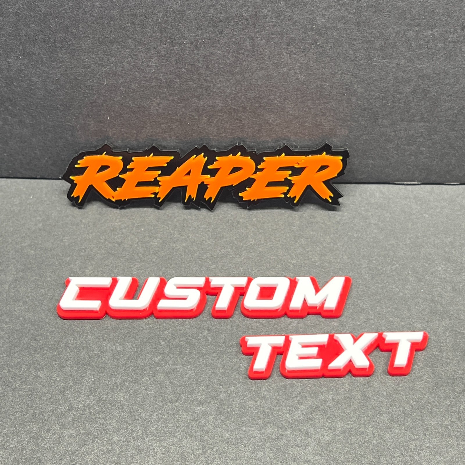 Custom Lazer Cut Car Acrylic Badge Emblem MULTI COLOR Customized Text Names.