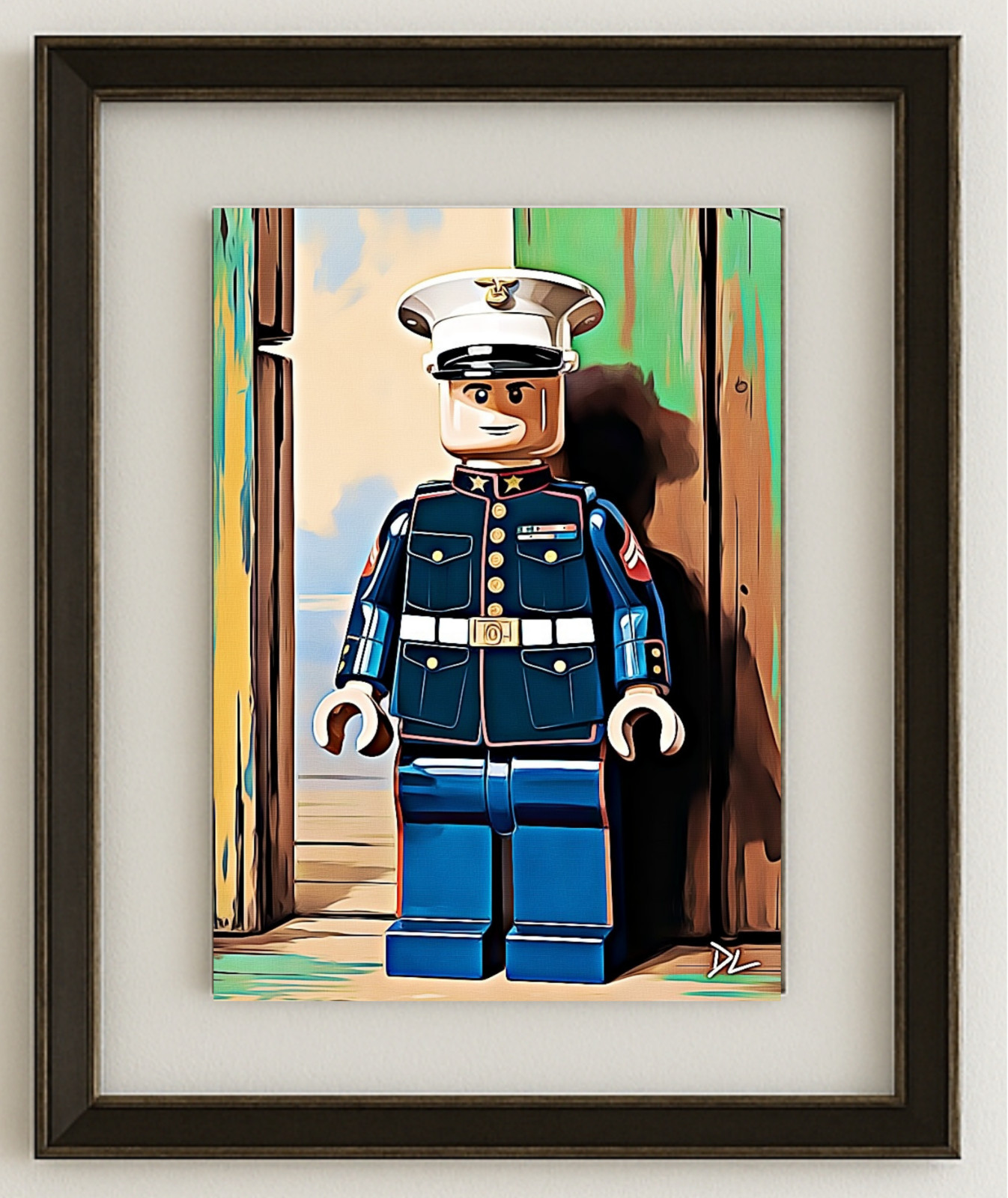 US Marine Corps Officer « The Minifig » Signed & Framed w/Double Glass 19×23 Frame