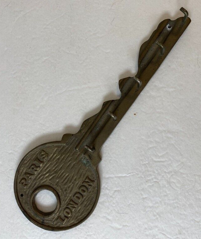 Brass Key Holder 5 Hooks Hanger Wall Mount Paris London 9.25 inches Long