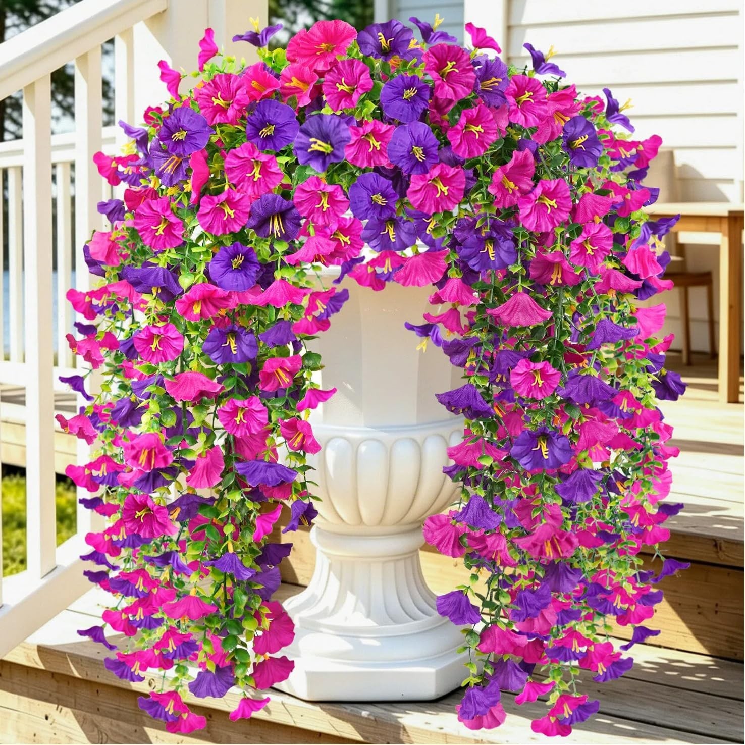 UV Resistant Faux Morning Glory Flowers – 4Pcs Trailing Vines for Outdoor Decor,
