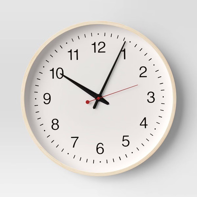 15.5&Prime; Schoolhouse Wall Clock Natural Wood Grain