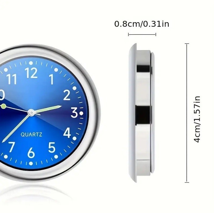 Mini Blue Dial Car Clock, Stick-On Quartz Clocks Fit For Dashboard/ Home/ Boat