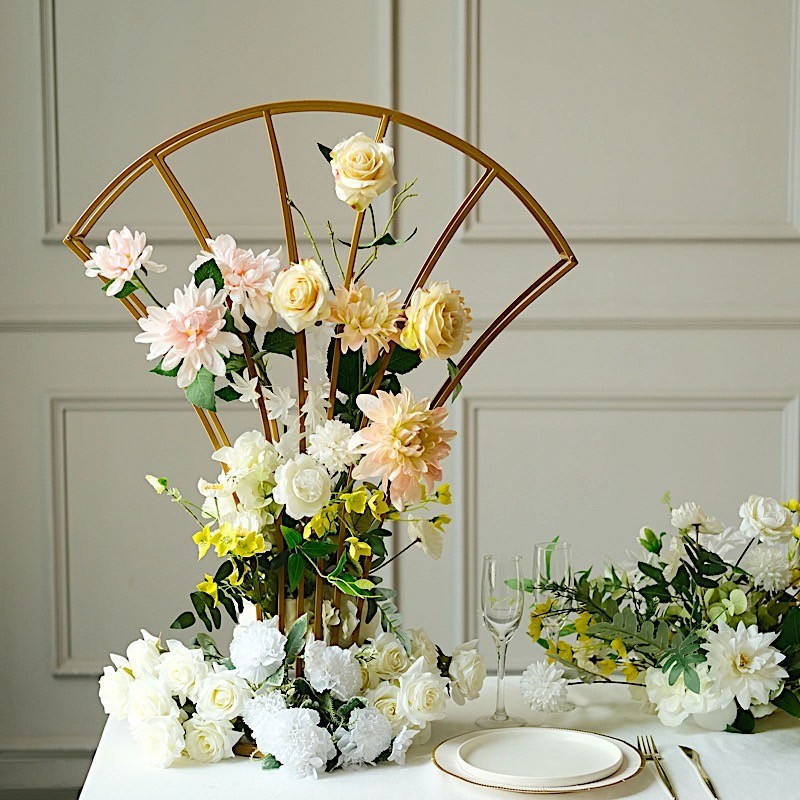 Gold 32&Prime; Scalloped Fan Metal Flower DISPLAY STAND Table Centerpiece Party Events