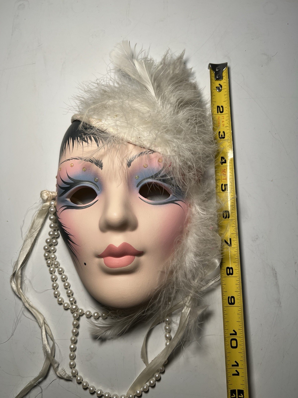 Vintage Unique Creations Raymond Mak Ceramic Wall Mask Lady W/Pearls Signed 9&Prime;