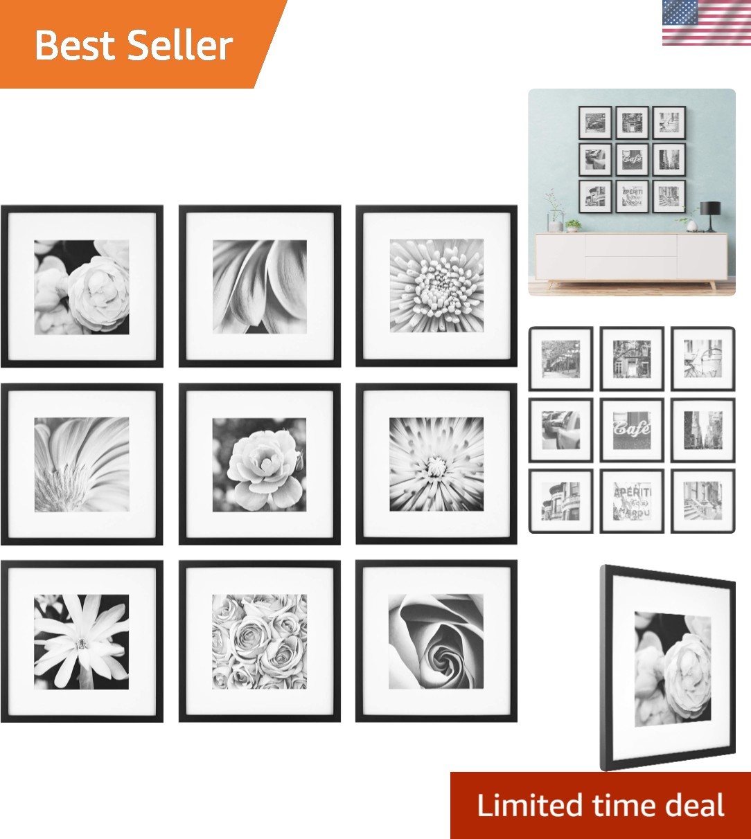 Stylish 9-Pack of Black 12×12 Photo Frames with Glass Covers – Perfect Gift