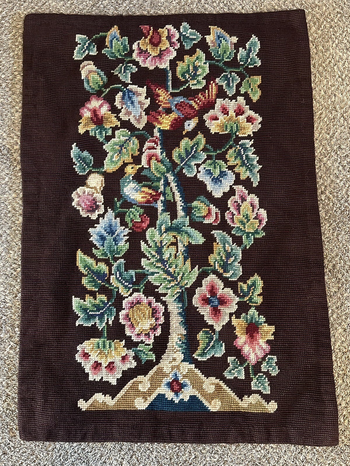 Gorgeous Vintage Handwoven Tapestry Wall Hanging, 42.5” x 28.5” Floral Birds