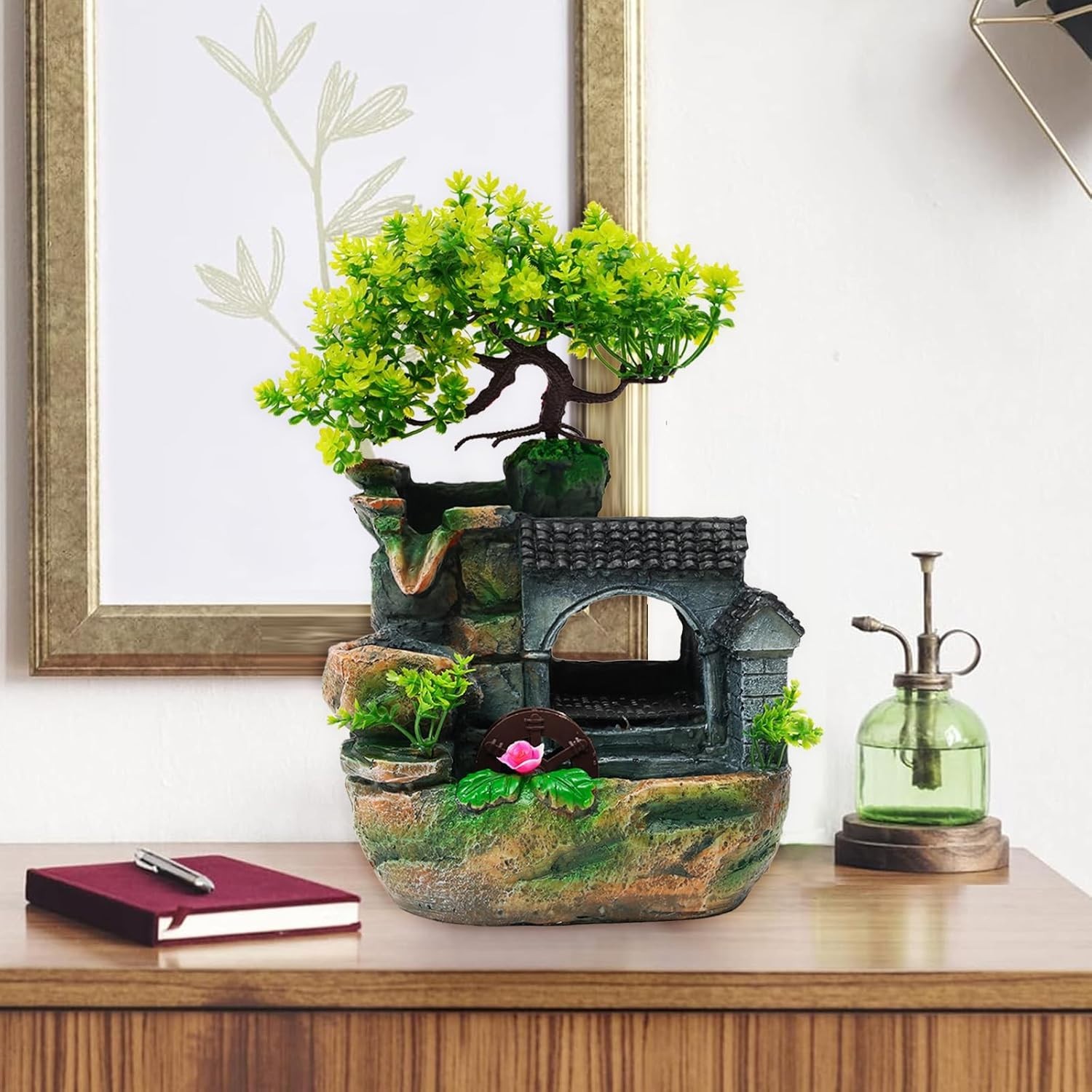 Tabletop Rockery Fountain with Humidifier & LED – Indoor Zen Decor for Office a