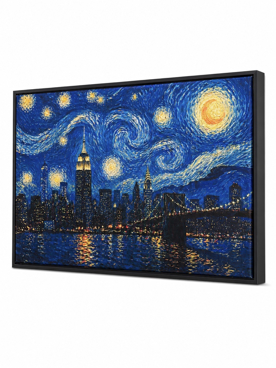 Starry Night New York Canvas Wall Art Framed NYC Skyline 32×48 inch