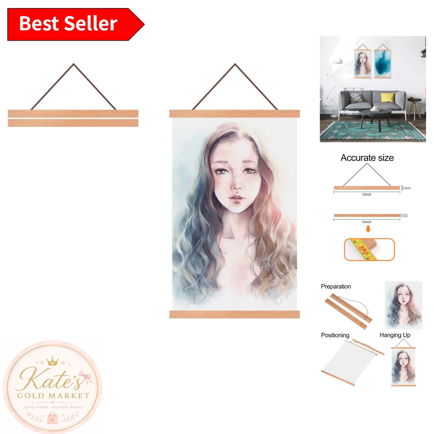 Quick Hang Magnetic Wood Frame for 12×16, 12×18 & 11×17 Posters – Teak Finish